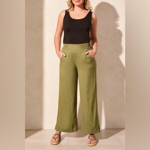 TRIBAL Olive Green Wide-Leg Ankle Pants